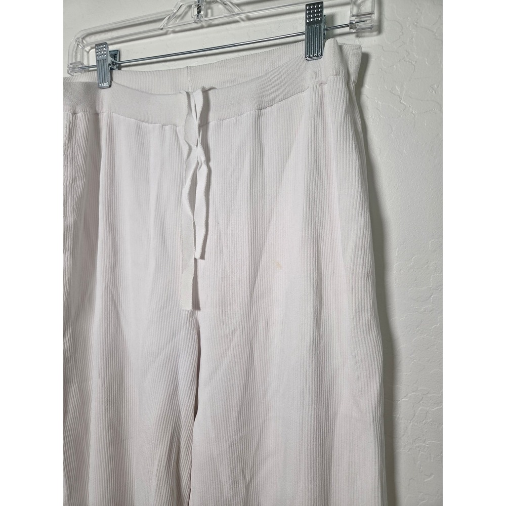 Legoe Heritage White Ribbed Knit Wide Leg Drawstring Pants Women Size 2 L/H - Picture 3 of 5